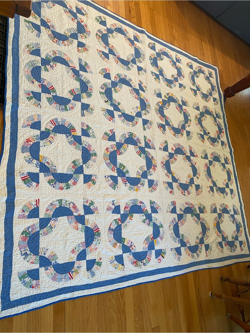 Vintage Feedsack Handmade Blue & White Mohawk’s Trail Quilt